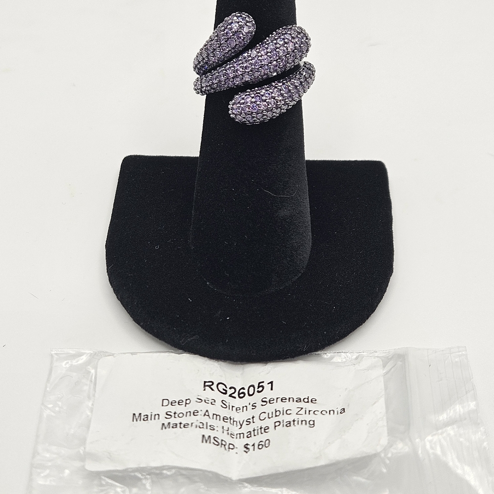 BP Ring RG26051 "Deep Sea Siren's Serenade" Amethyst CZ on Hematite - Size 6 - Picture 5 of 6